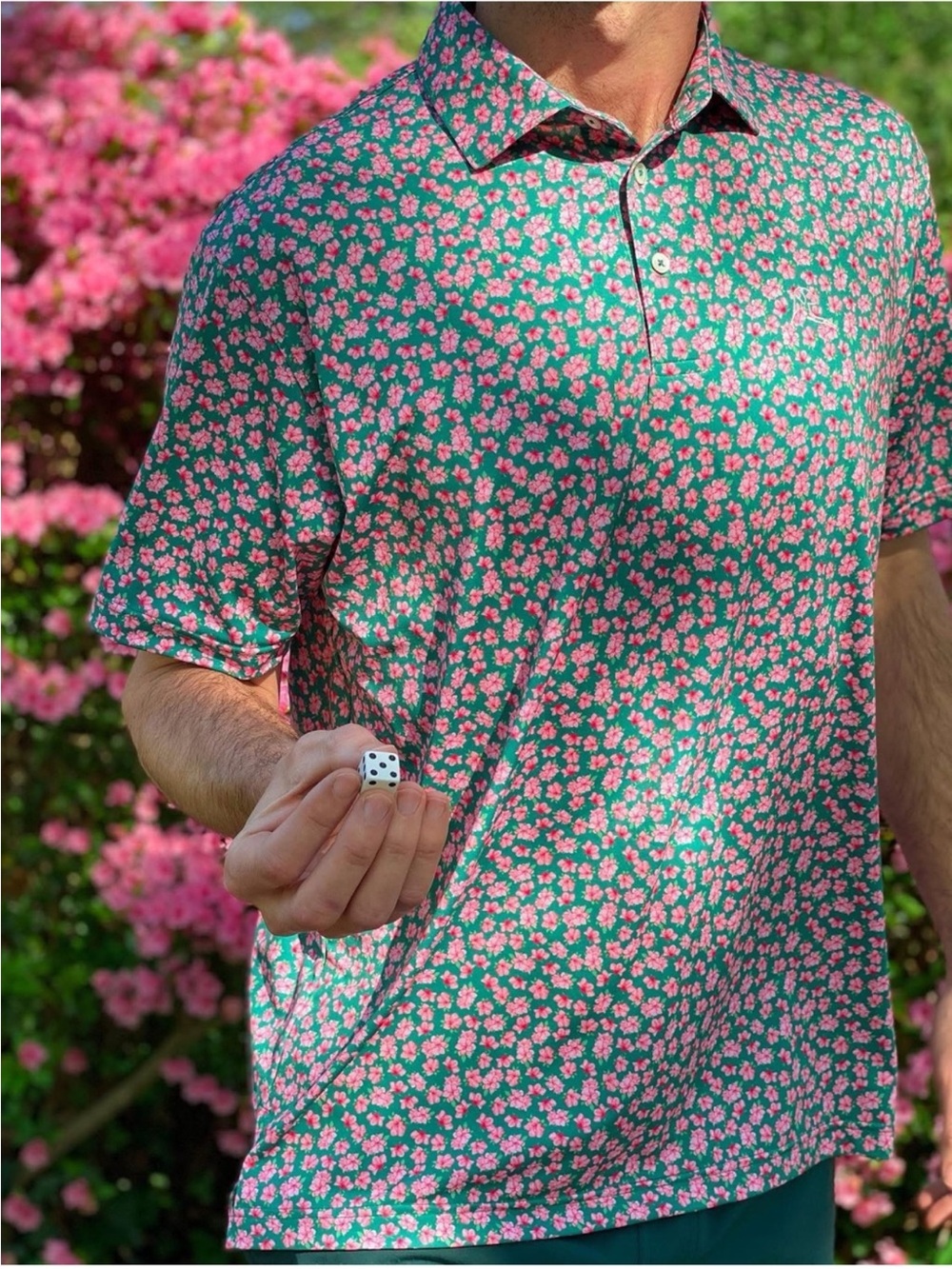 Rhoback The Azalea Performance Polo Shirt Green Pink Floral Golf Men’s Large